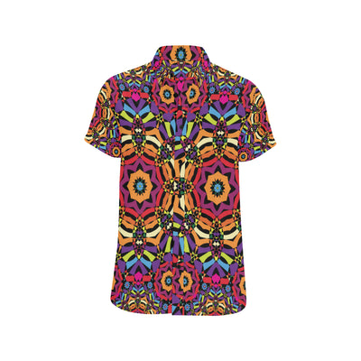 Kaleidoscope Pattern Print Design 01 Men's Short Sleeve Button Up Shirt