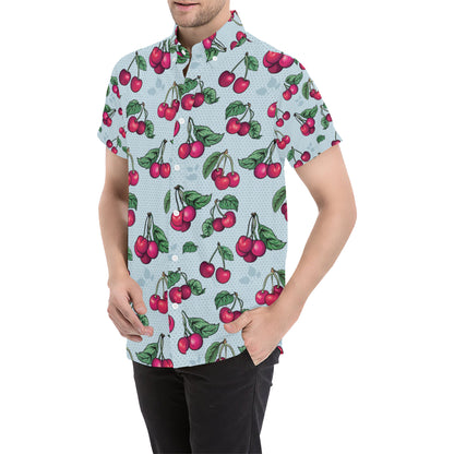 Cherry Pattern Print Design CH01 Men's Short Sleeve Button Up Shirt
