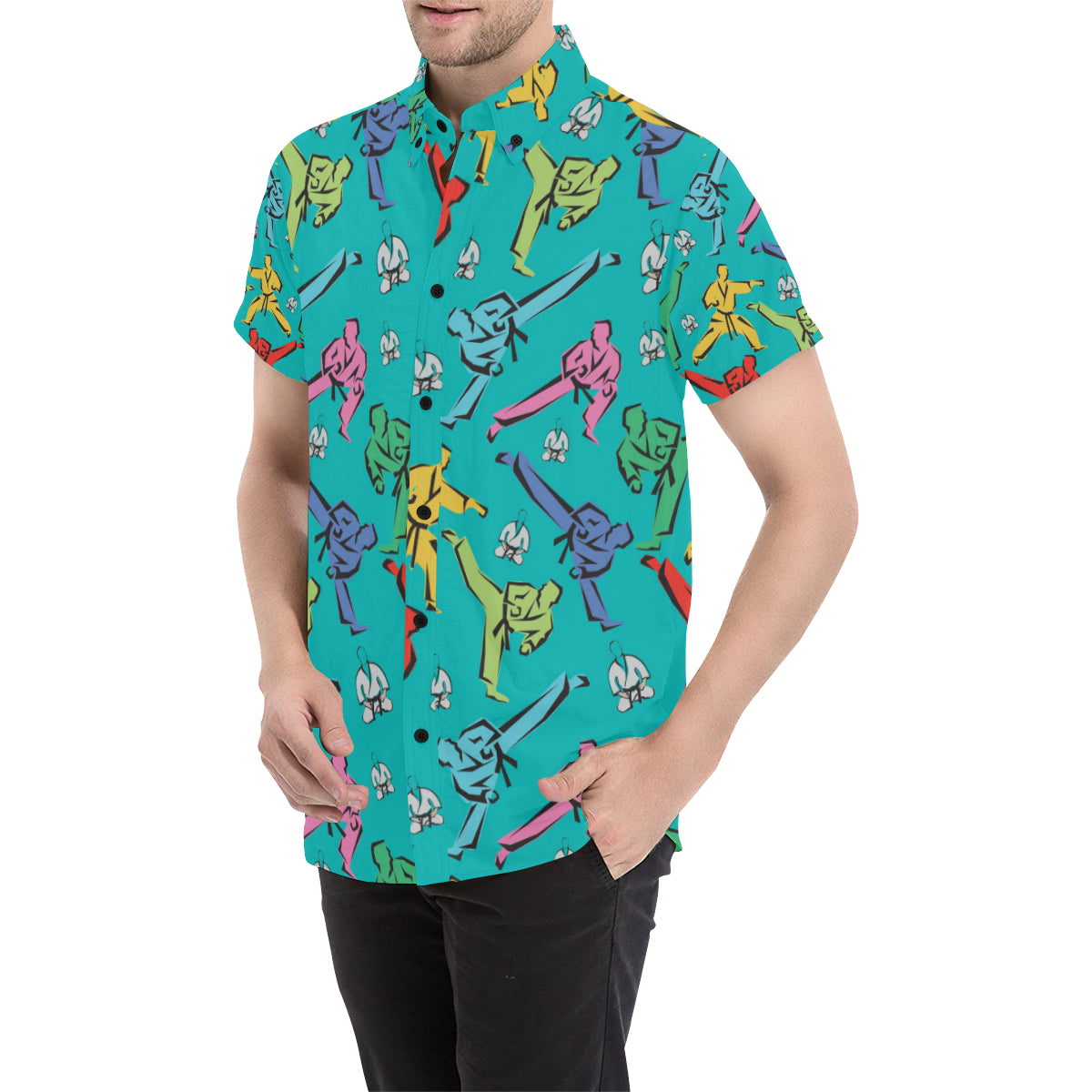 Judo Pattern Print Design 01 Men's Short Sleeve Button Up Shirt