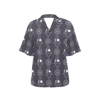 Sun Moon Print Design LKS309 Women's Hawaiian Shirt