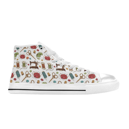Sewing Equipment Print Design LKS304 High Top Women's White Shoes
