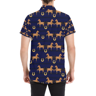 Horse Luxury Themed Pattern Print Men's Short Sleeve Button Up Shirt