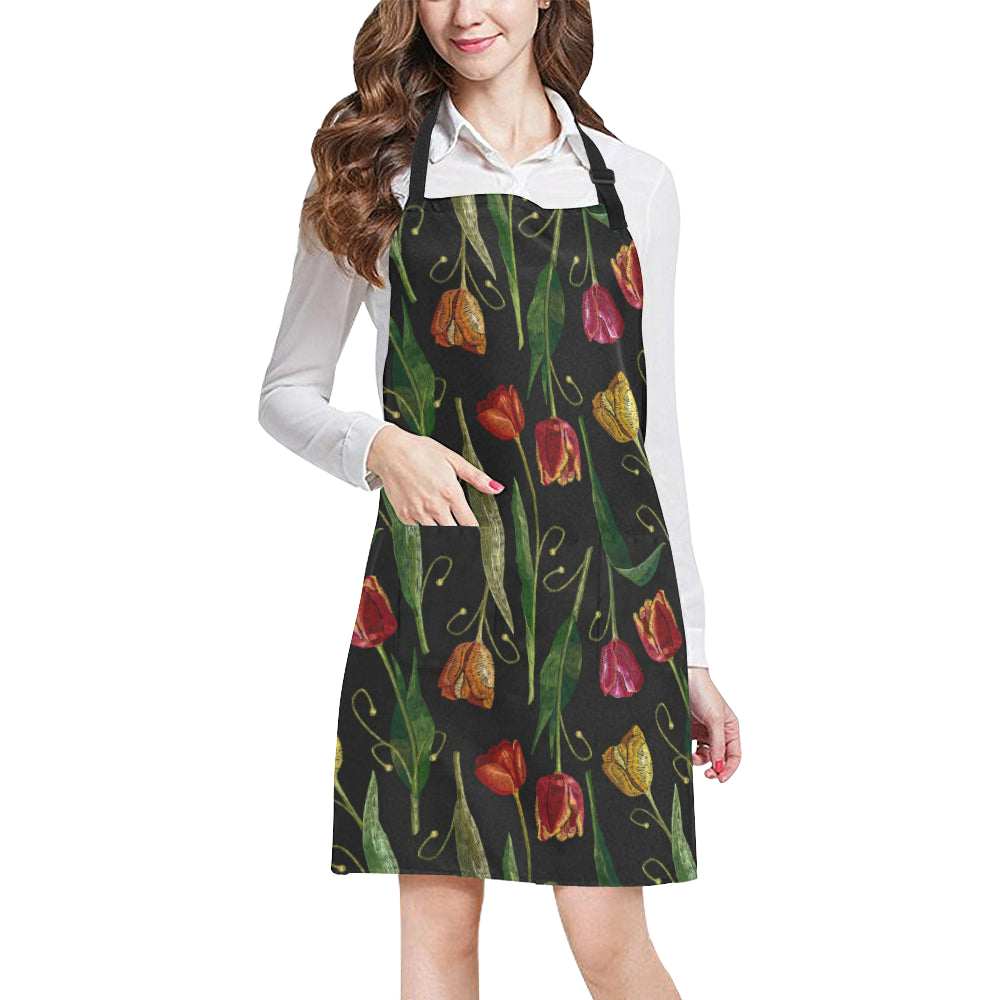 Tulip Embroidered Pattern Print Design TP01 Apron with Pocket