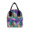 Neon Flower Tropical Palm Leaves Insulated Lunch Bag