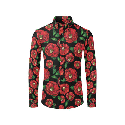 Camellia Pattern Print Design CM07 Men's Long Sleeve Shirt