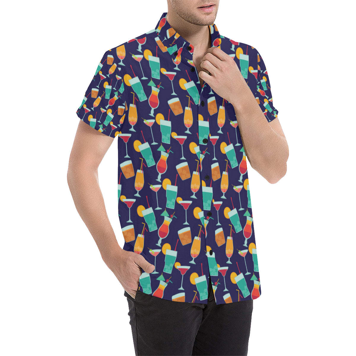 Cocktail Pattern Print Design 06 Men's Short Sleeve Button Up Shirt
