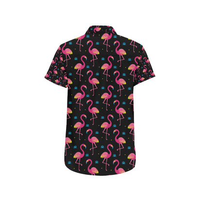 Flamingo Pink Neon Print Pattern Men's Short Sleeve Button Up Shirt