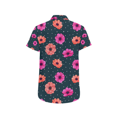 Anemone Pattern Print Design AM08 Men's Short Sleeve Button Up Shirt