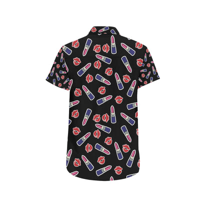 Lipstick Pattern Print Design LT01 Men's Short Sleeve Button Up Shirt