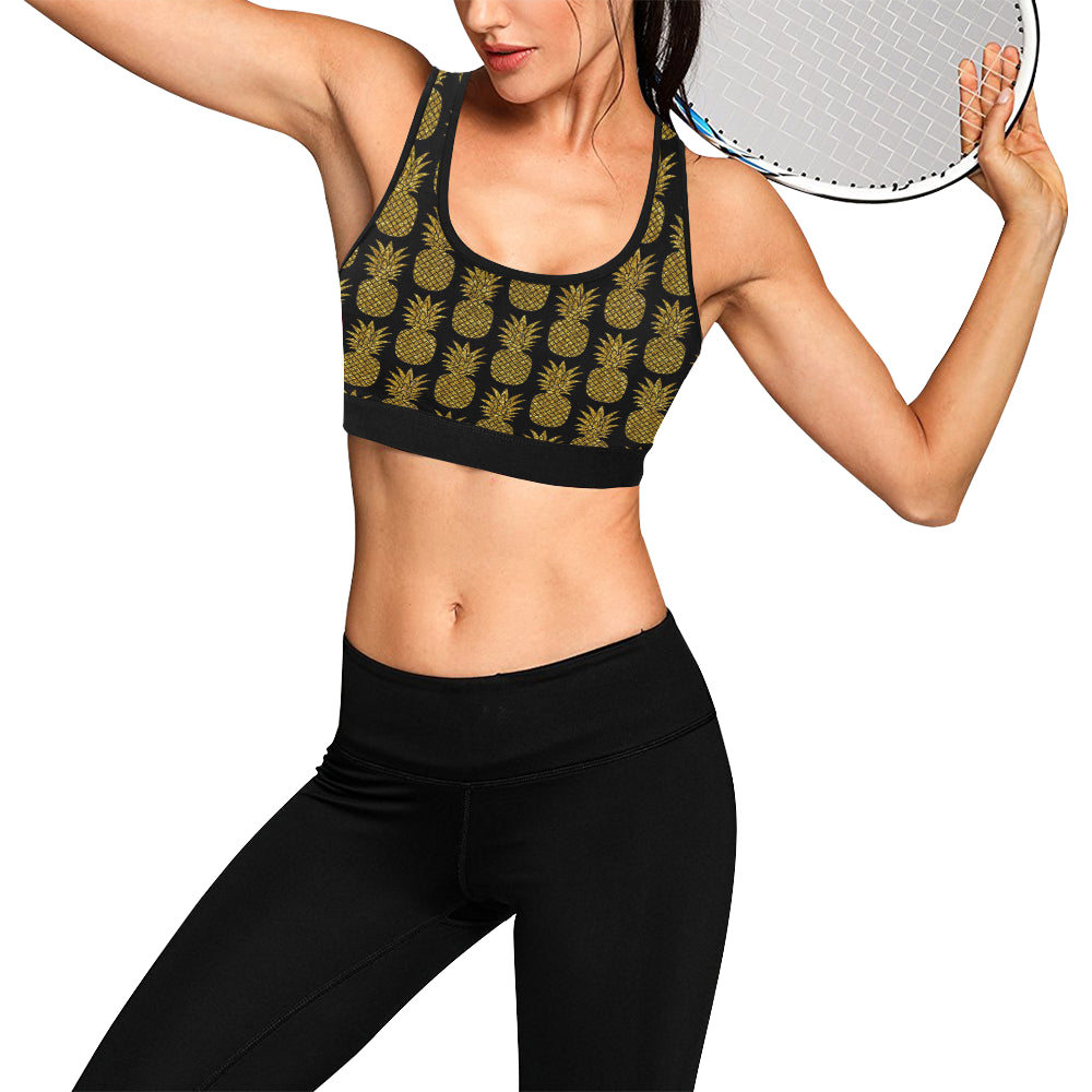 Gold Pineapple Pattern Print Design PP011 Sports Bra