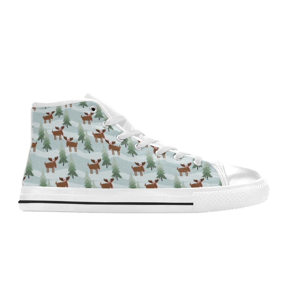 Moose Print Design LKS402 High Top Women's White Shoes