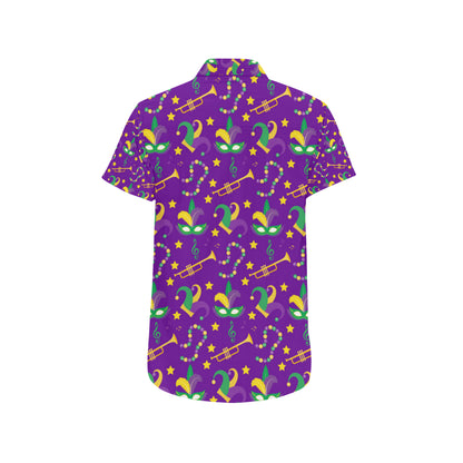 Mardi Gras Pattern Print Design 06 Men's Short Sleeve Button Up Shirt