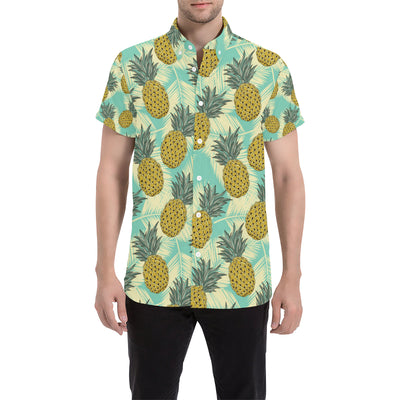 Pineapple Pattern Print Design PP03 Men's Short Sleeve Button Up Shirt