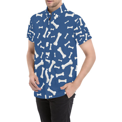 Dog Bone Pattern Print Design 03 Men's Short Sleeve Button Up Shirt