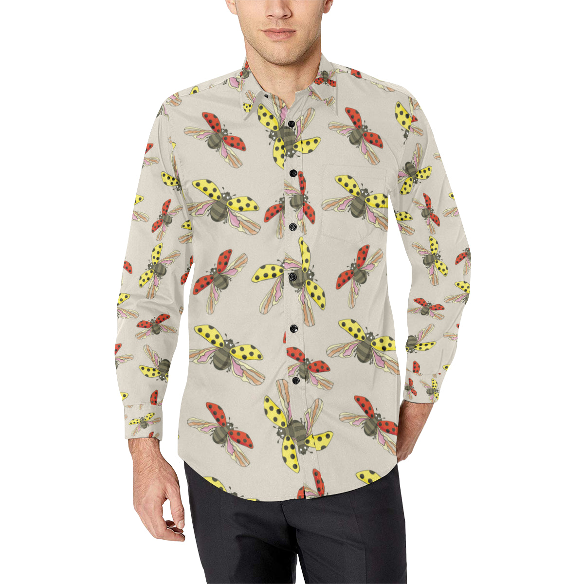 Ladybug Pattern Print Design 04 Men's Long Sleeve Shirt