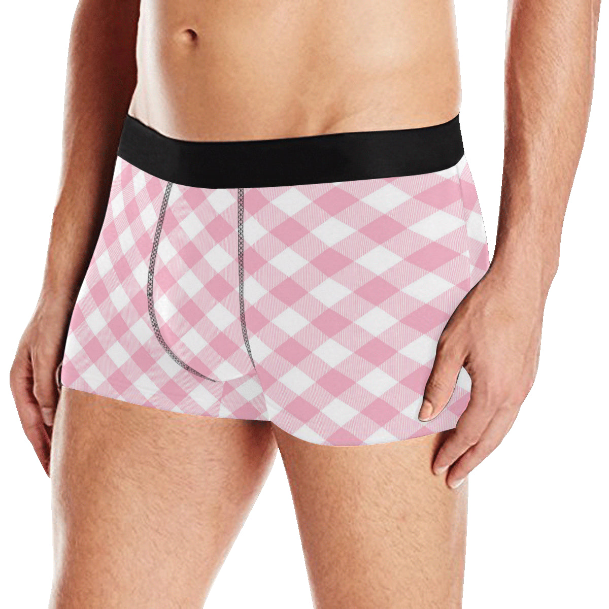 Gingham Pink Pattern Print Design 02 Men's Boxer Briefs