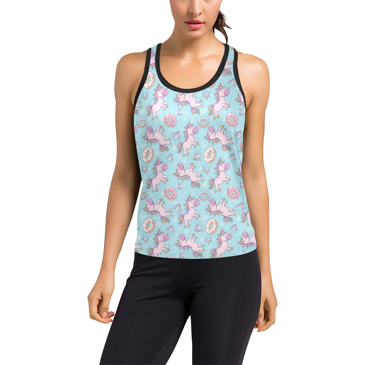 Donut Unicorn Pattern Print Design DN016 Women's Racerback Tank Top