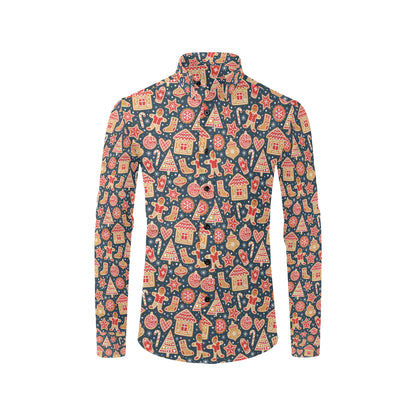Gingerbread Pattern Print Design 03 Men's Long Sleeve Shirt