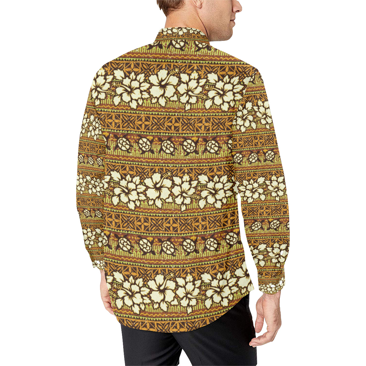 Hawaiian Themed Pattern Print Design H015 Men's Long Sleeve Shirt