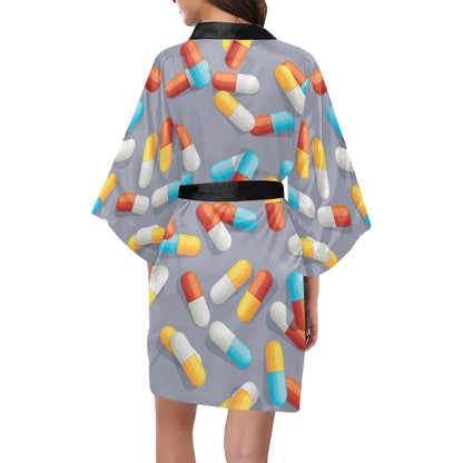 Pill Pattern Print Design A01 Women's Short Kimono