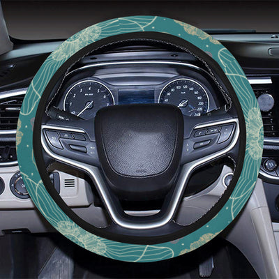 Lotus Pattern Print Design 01 Steering Wheel Cover with Elastic Edge