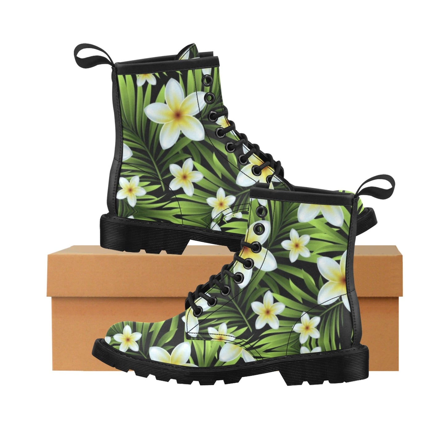White Plumeria Pattern Print Design PM06 Women's Boots