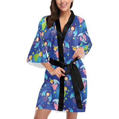 Angel Little Pattern Print Design 02 Women's Short Kimono