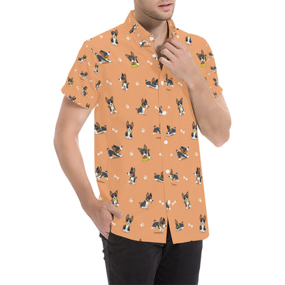 Basenji Pattern Print Design 01 Men's Short Sleeve Button Up Shirt
