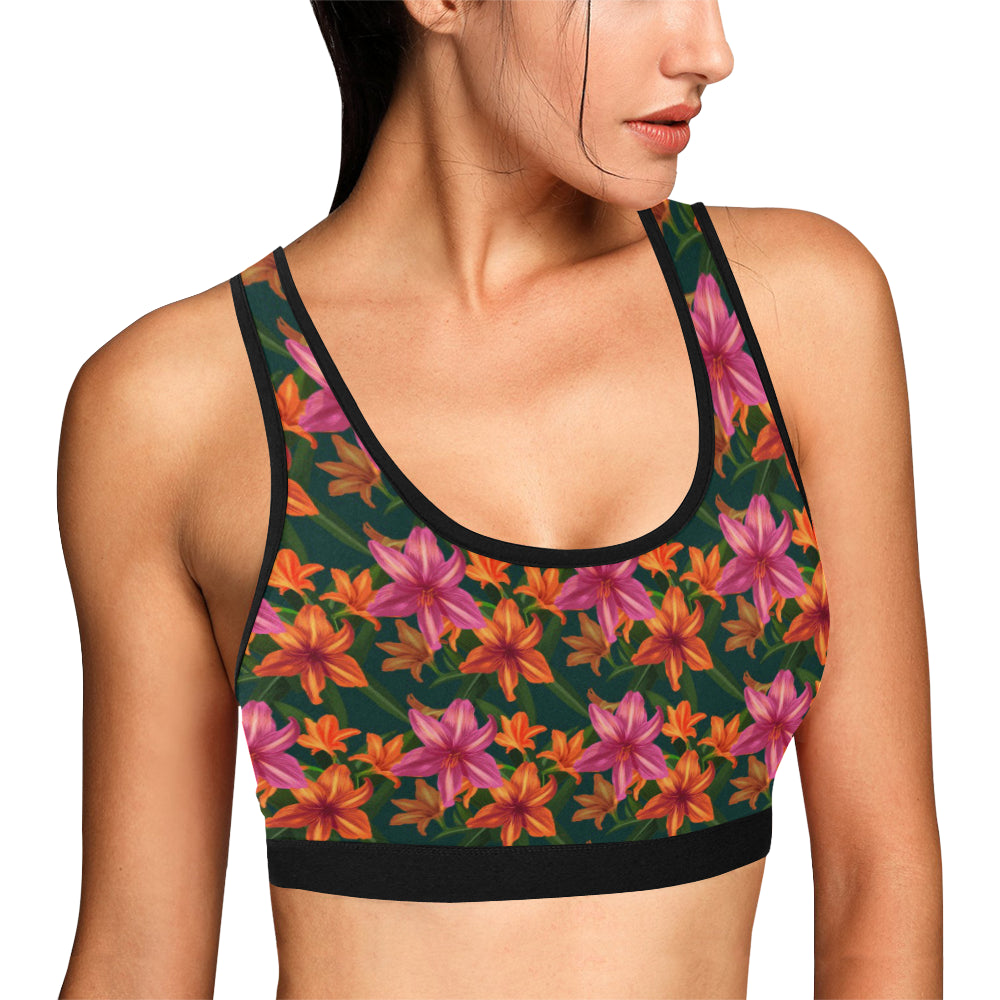 Amaryllis Pattern Print Design AL01 Sports Bra