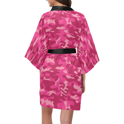 Camo Pink Pattern Print Design 01 Women's Short Kimono