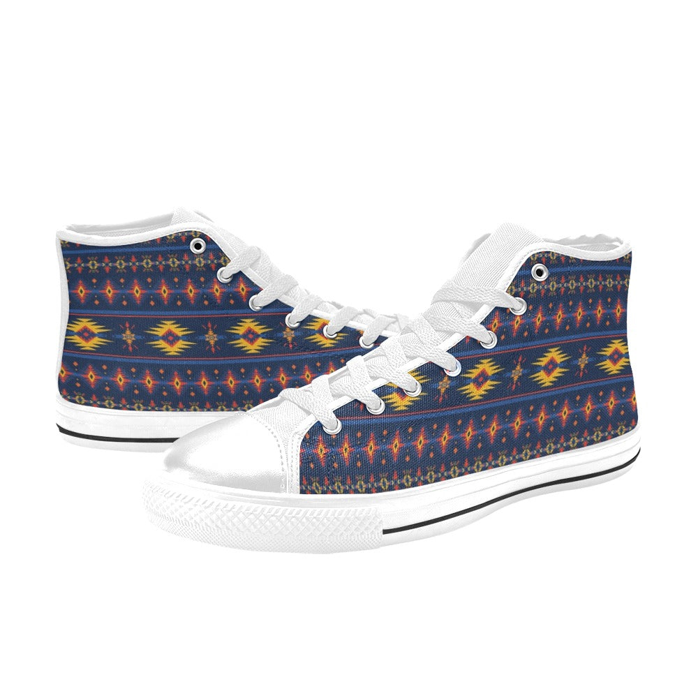 Southwest Pattern Print Design LKS306 High Top Women's White Shoes