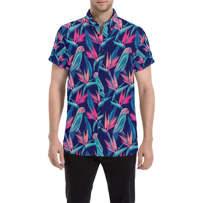 Tropical Flower Pattern Print Design TF024 Men's Short Sleeve Button Up Shirt