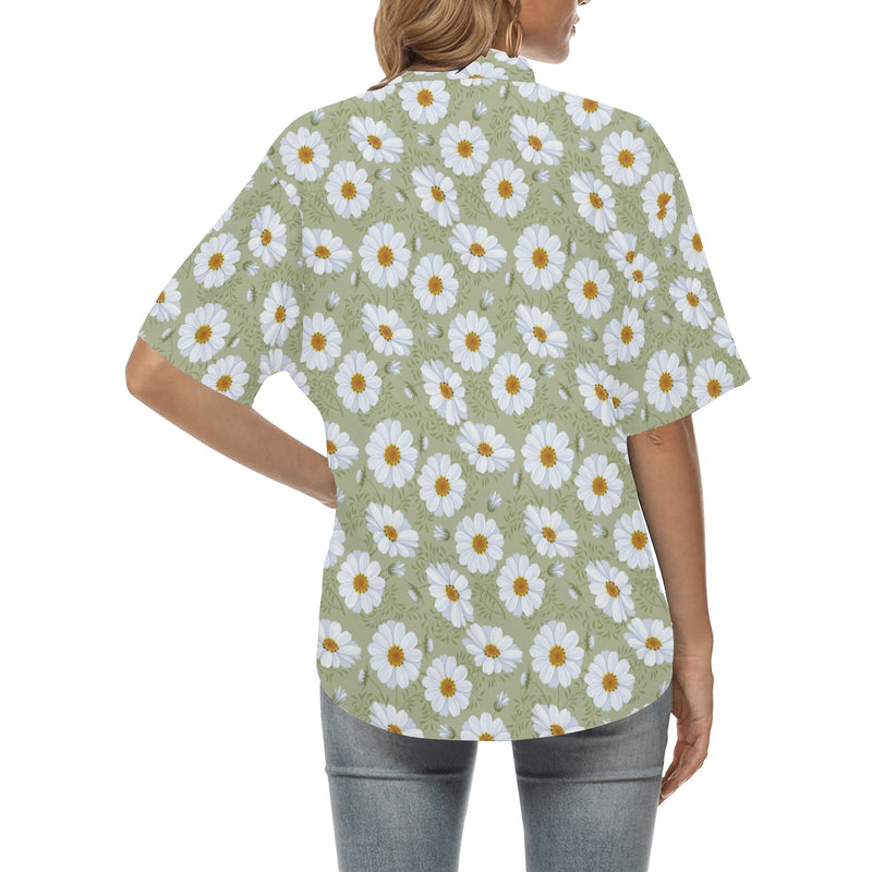 Daisy Yellow Print Pattern Women's Hawaiian Shirt