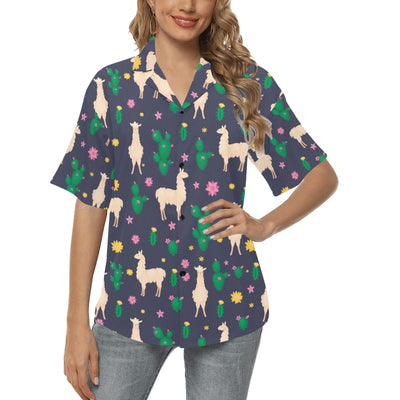 Llama Cactus Pattern Print Design 012 Women's Hawaiian Shirt