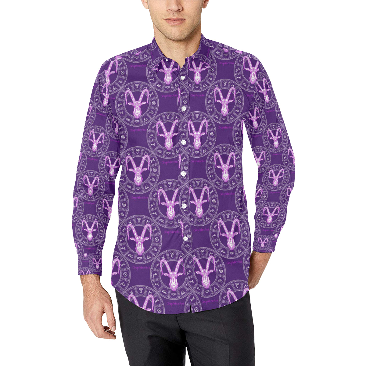 Capricorn Zodiac Pattern Print Design 04 Men's Long Sleeve Shirt