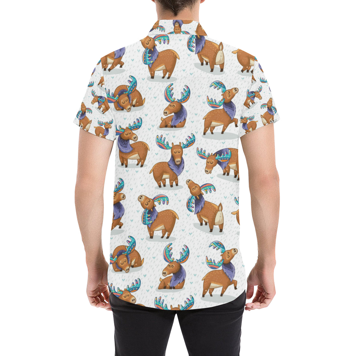 Moose Cute Pattern Print Design 01 Men's Short Sleeve Button Up Shirt