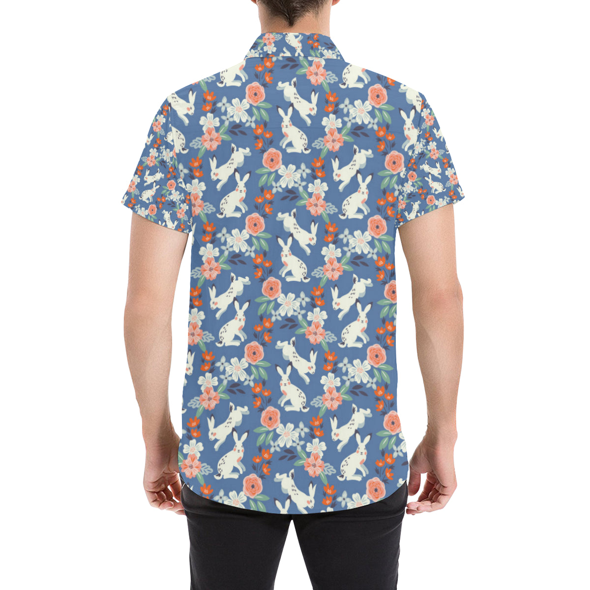 Bunny Pattern Print Design 07 Men's Short Sleeve Button Up Shirt