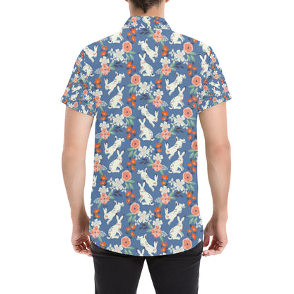 Bunny Pattern Print Design 07 Men's Short Sleeve Button Up Shirt