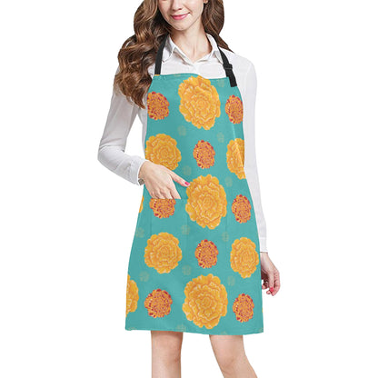 Marigold Pattern Print Design 02 Apron with Pocket