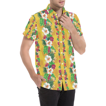 Hawaiian Themed Pattern Print Design H09 Men's Short Sleeve Button Up Shirt