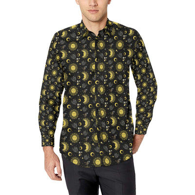 Sun Moon Golden Design Themed Print Men's Long Sleeve Shirt