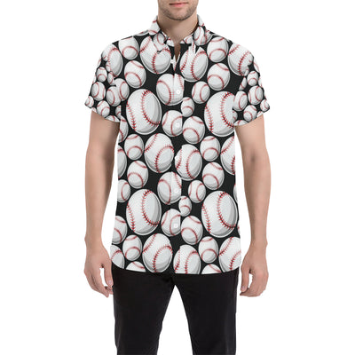 Baseball Black Background Men's Short Sleeve Button Up Shirt