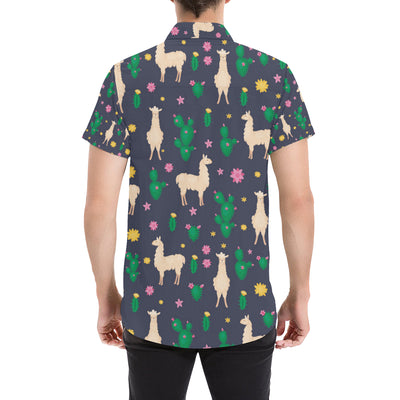 Llama Cactus Pattern Print Design 012 Men's Short Sleeve Button Up Shirt