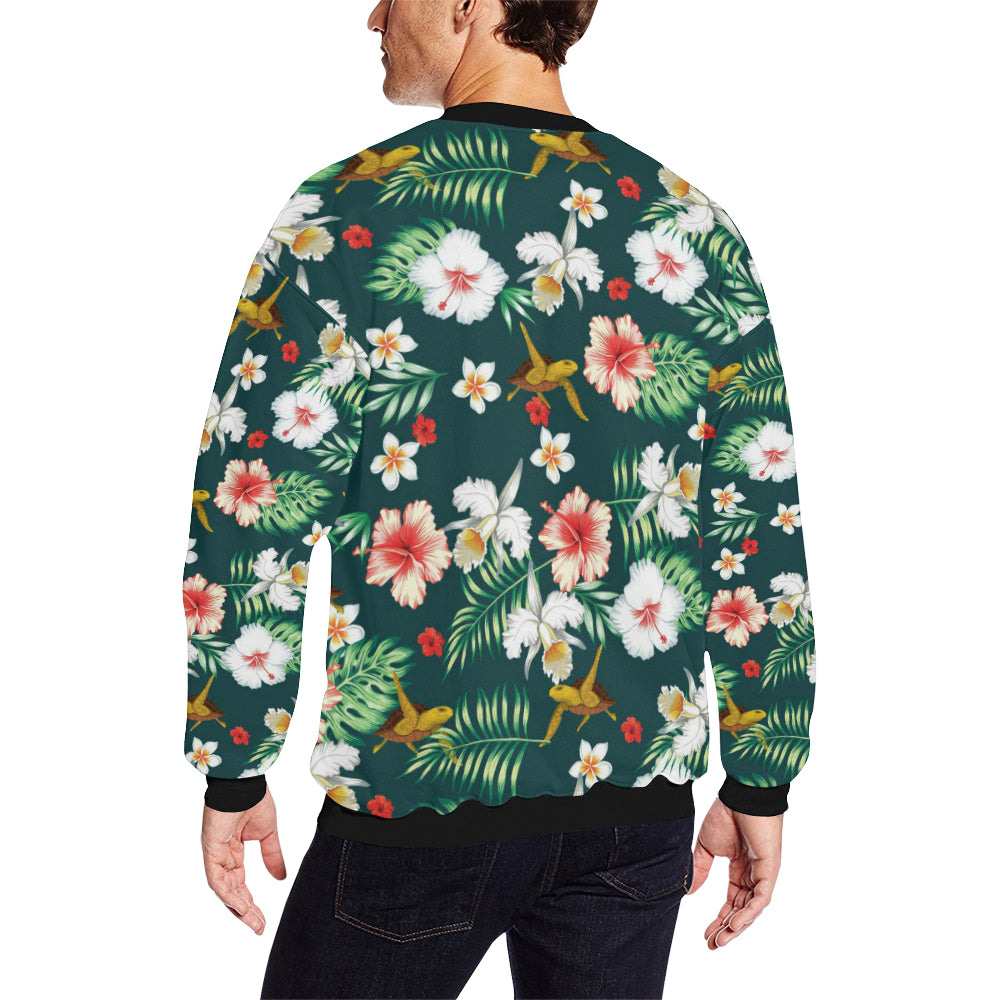 Hawaiian Flower Design with SeaTurtle Print Men Long Sleeve Sweatshirt