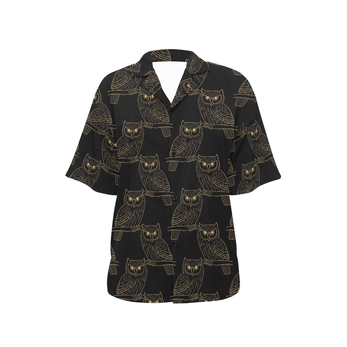 Gold Owl Pattern Women's Hawaiian Shirt