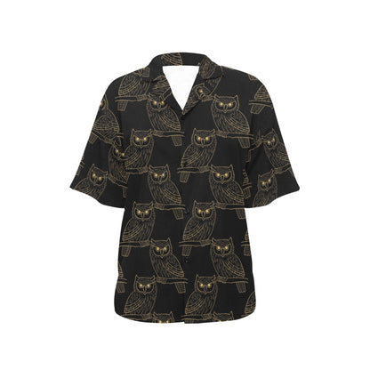 Gold Owl Pattern Women's Hawaiian Shirt
