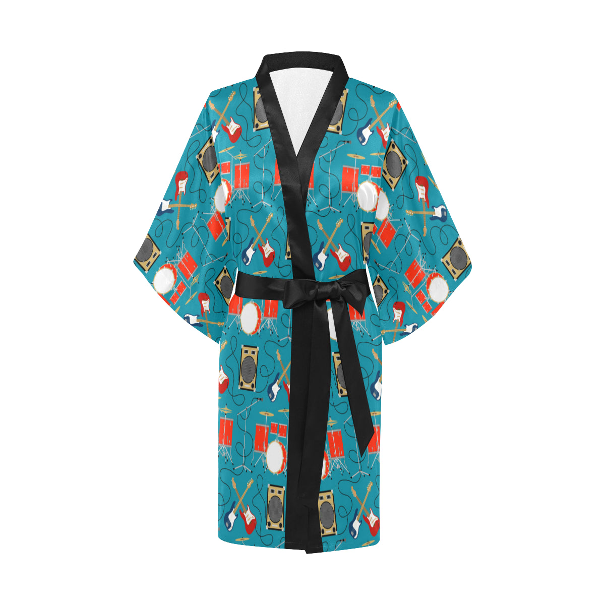 Drum Set Guitar Pattern Print Design 02 Women's Short Kimono