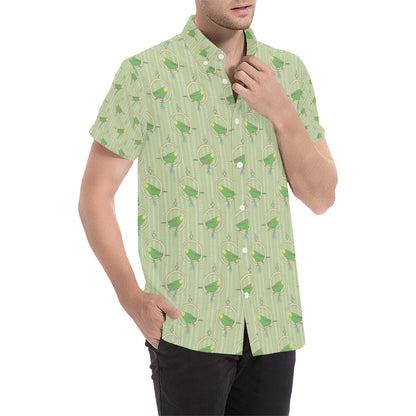 Budgerigar Pattern Print Design 02 Men's Short Sleeve Button Up Shirt