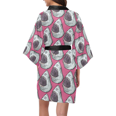 Great White Shark Pattern Print Design 01 Women's Short Kimono