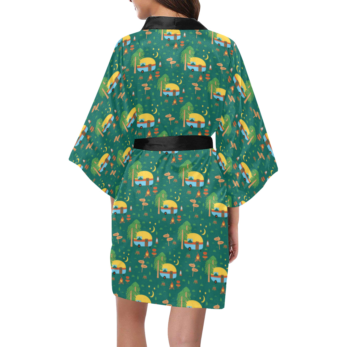 Camping Camper Pattern Print Design 06 Women's Short Kimono